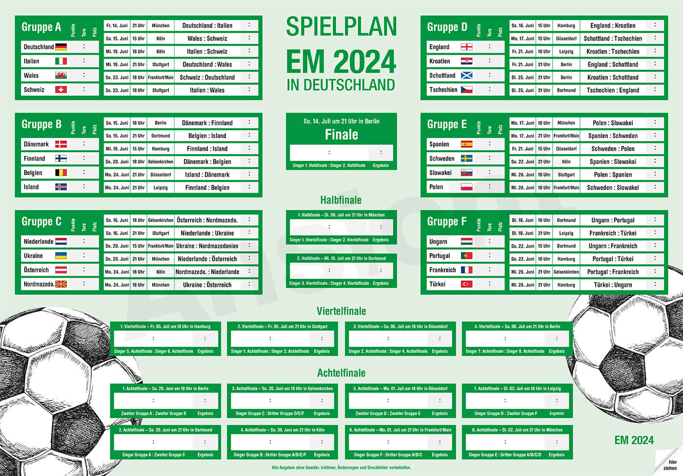 Spielplan EM 2024 Grün